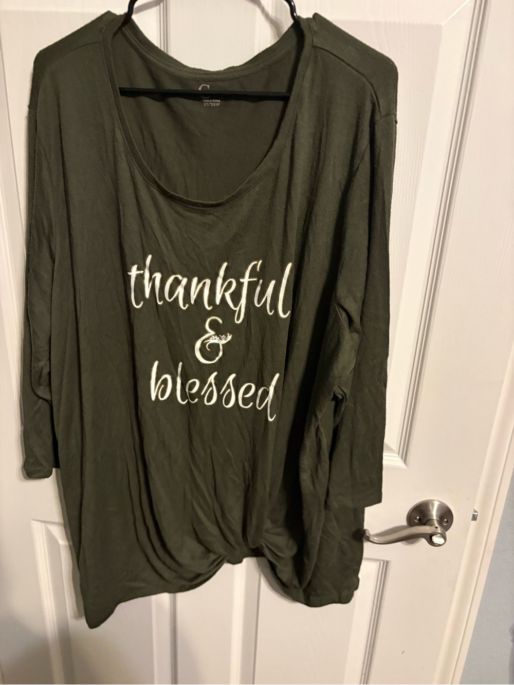 97- Cato Olive Green 'Thankful & Blessed' Long Sleeve Tee